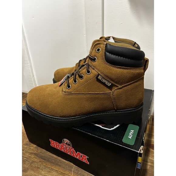 Brahma Alpha Mens Work Boot 8 Brown Leather Steel Toe-Waterproof - Picture 1 of 7